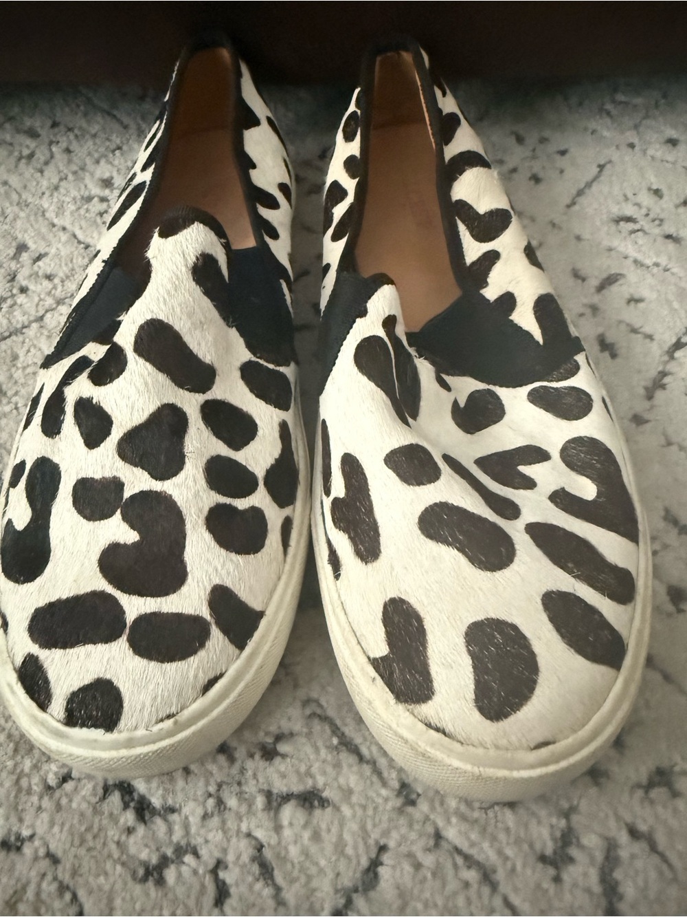 J. Crew Black and White Cowhide Slip-On Flats